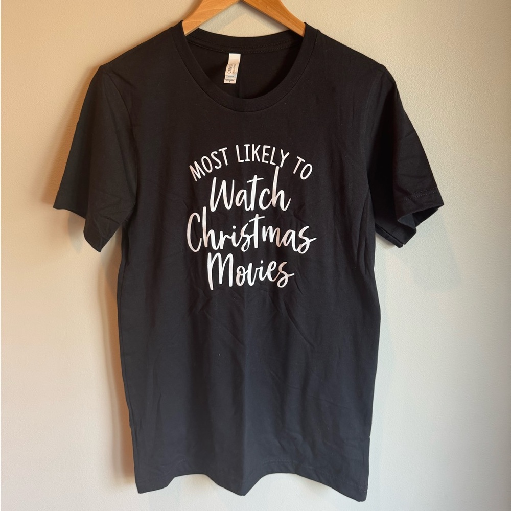 NWOT Black Graphic T-Shirt Most Likely To Watch Christmas Movies Size Small